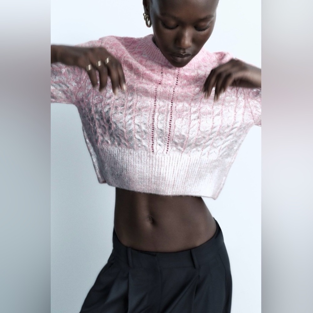 Zara Top Knit NWOT Pink Foil Ombre sz M